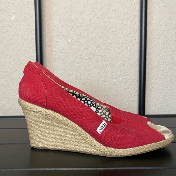 TOMS Red Espadrille Wedge Heels-Womens 11 - Picture 6 of 8
